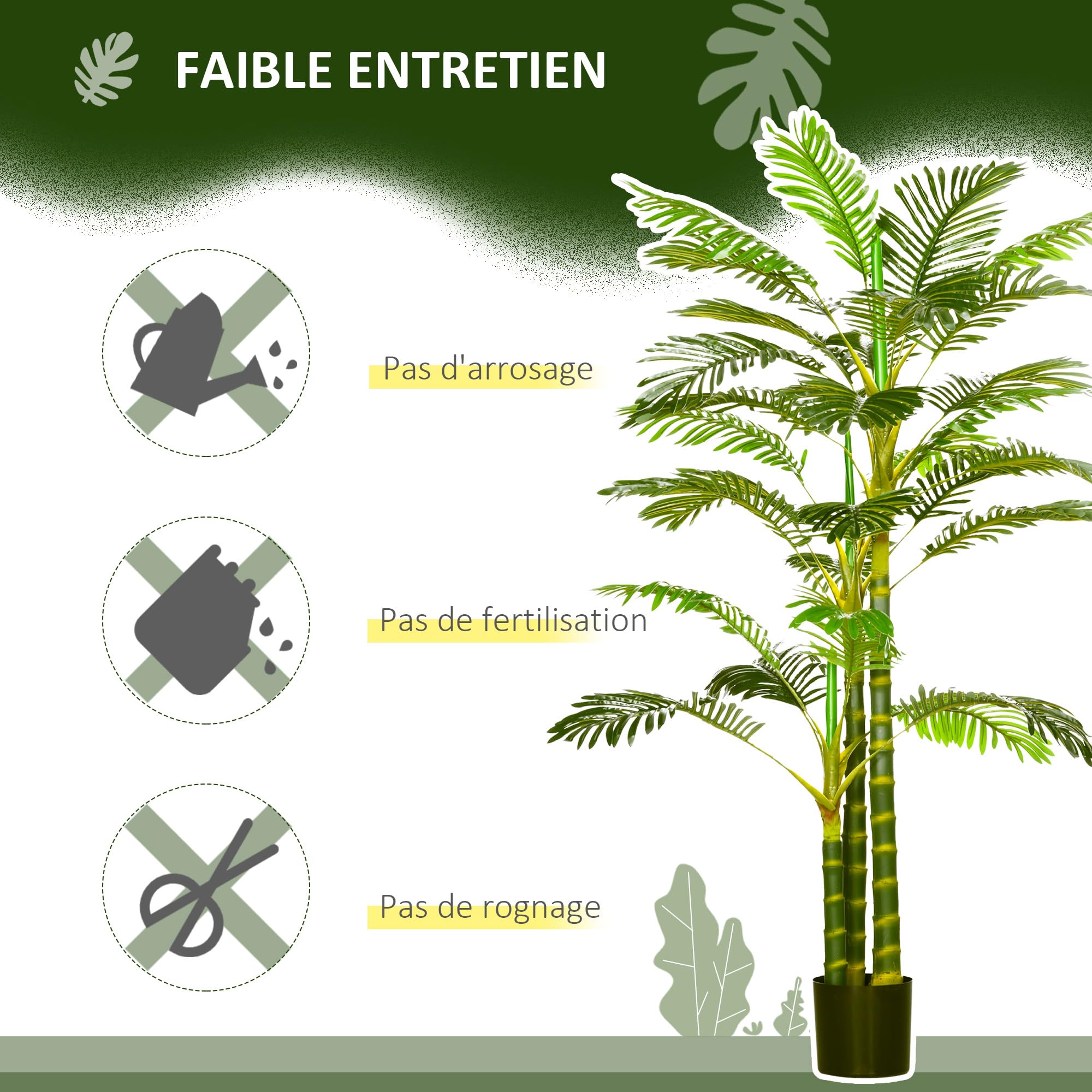 HOMCOM Palmier Areca Artificiel Arbre Artificiel 190 cm Pot Inclus Vert