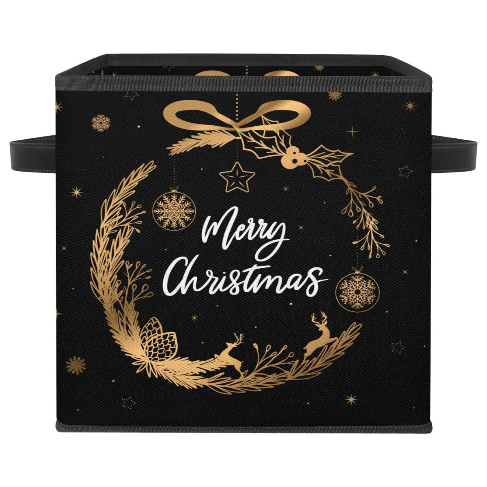 Boîte de rangement pliable cube motif Noël dorée pour placard