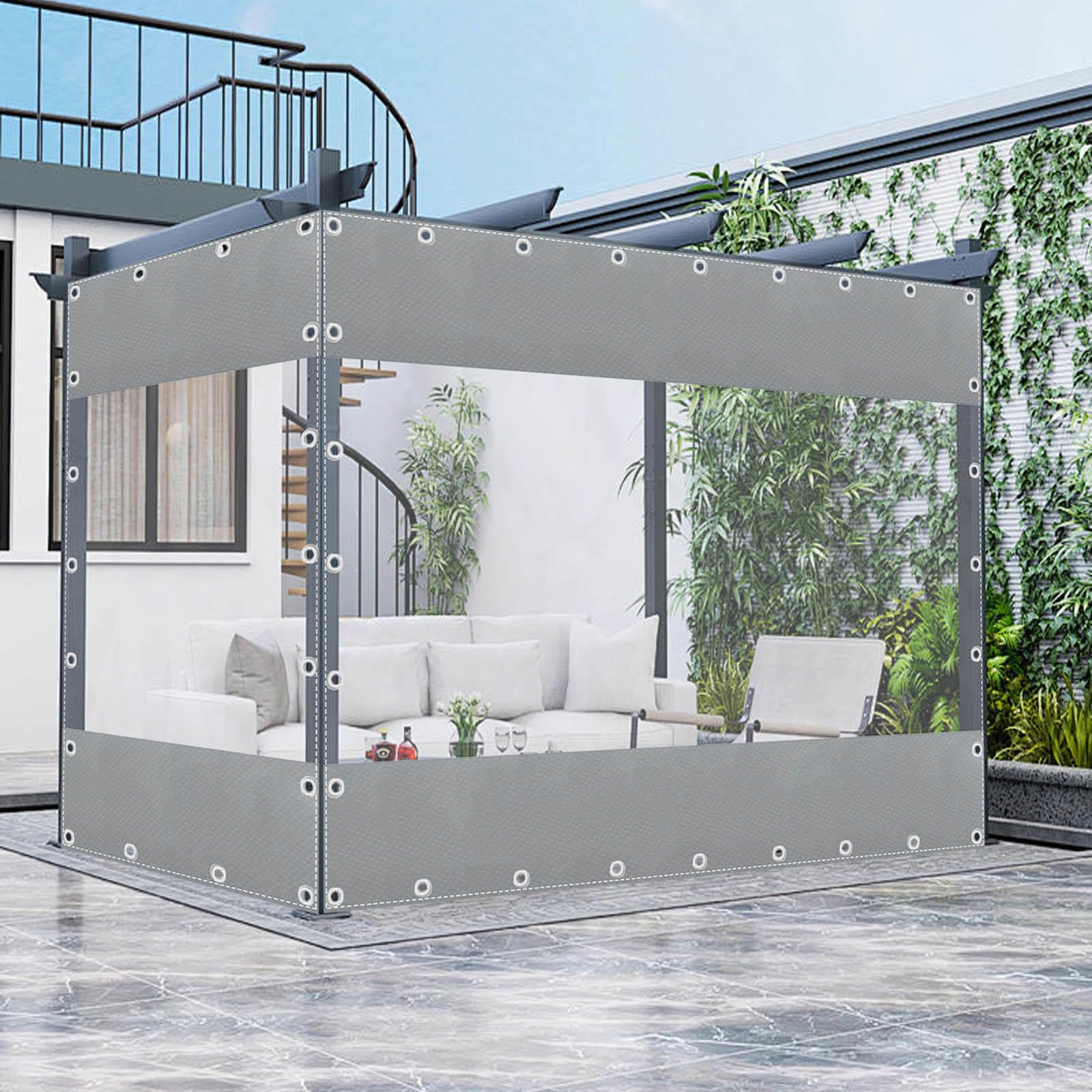 KGUDYS Outdoor Vinyl Curtain Clear Tarp Panel,Waterproof Clear Tarp Curtains,500g/㎡ Heavy Duty Pvc Transparent Side Panels with Zips,Plastic Tarpaulin Sheet,Gray-3.5x2.5m(11.5x8.2ft)