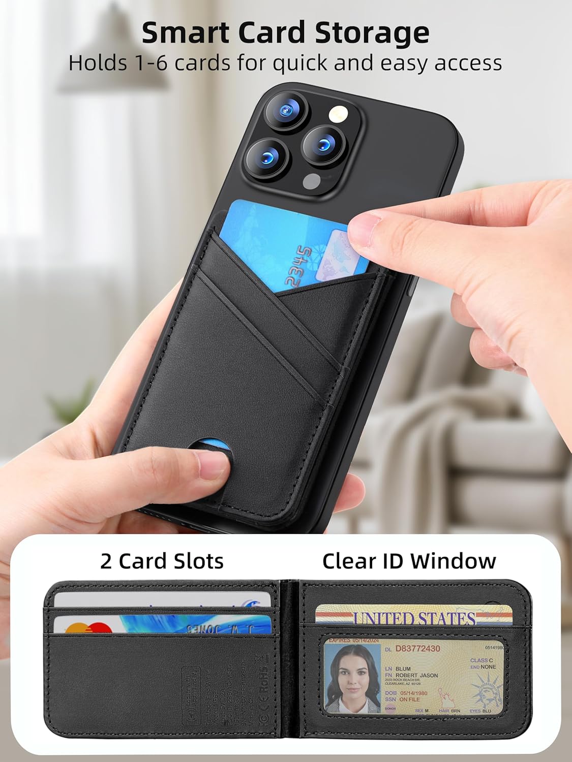 TopMade for MagSafe Wallet, Works with Apple Find My, Magnetic Wallet for iPhone 17/16/15/14/13/12 Series, for iPhone Wallet Stand with Finder Tracker, 6 Card Holder, RFID Blocking, Slim, Black