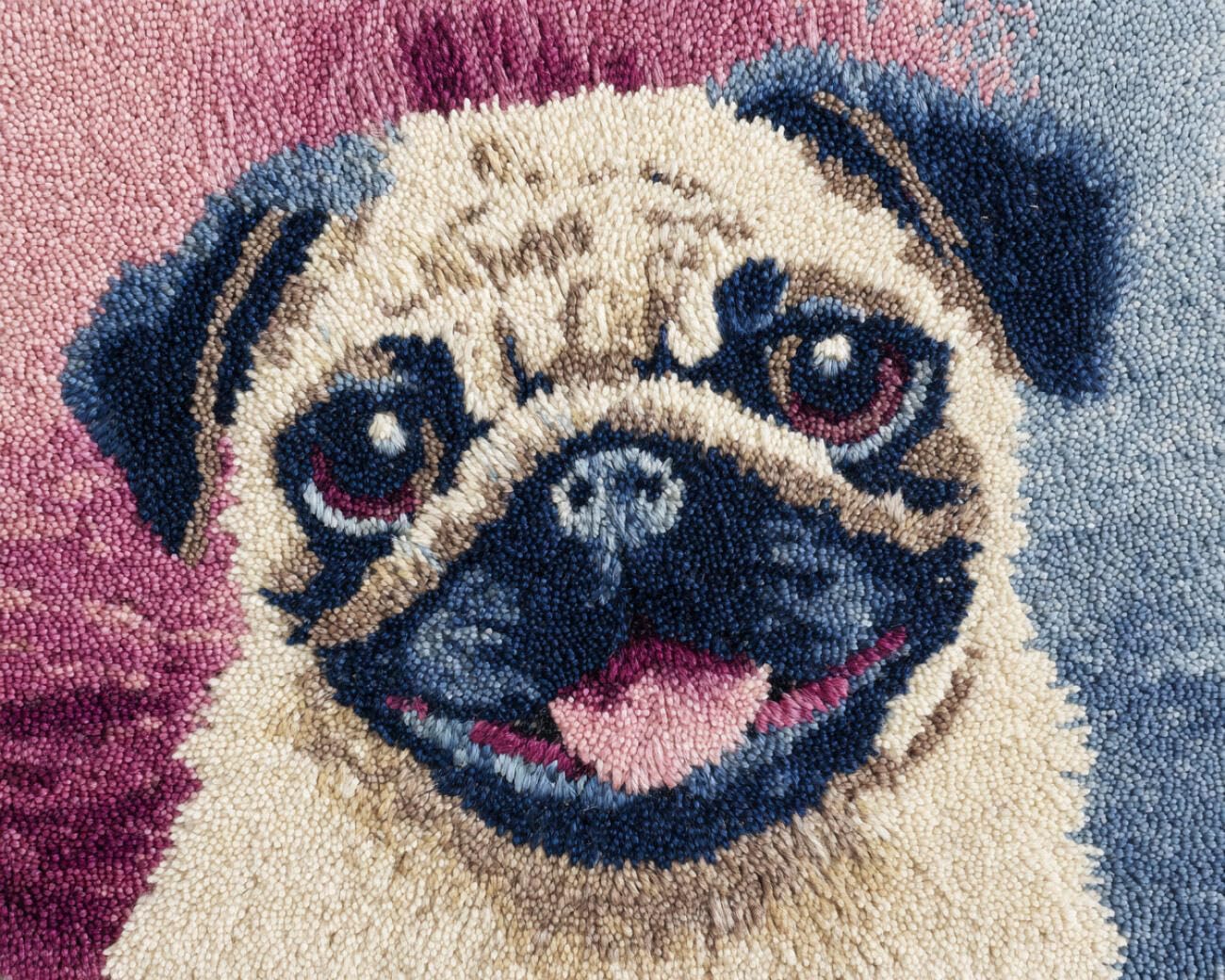 AMBATTERY Knüpfteppich Set Vorgedruckt Cartoon-Mops 55x75cm