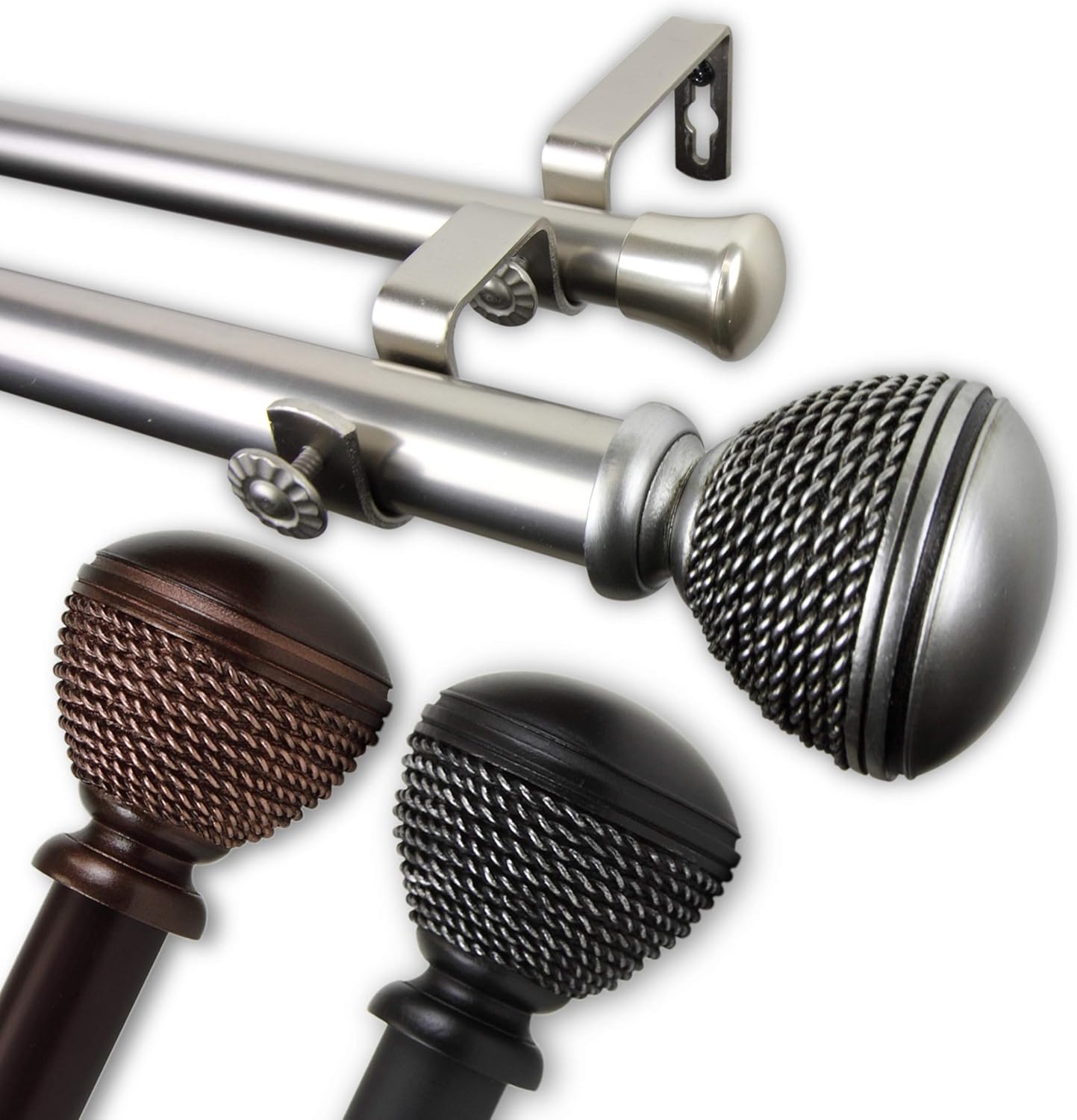Octogone 1" Double Curtain Rod 28-48 inch - Black