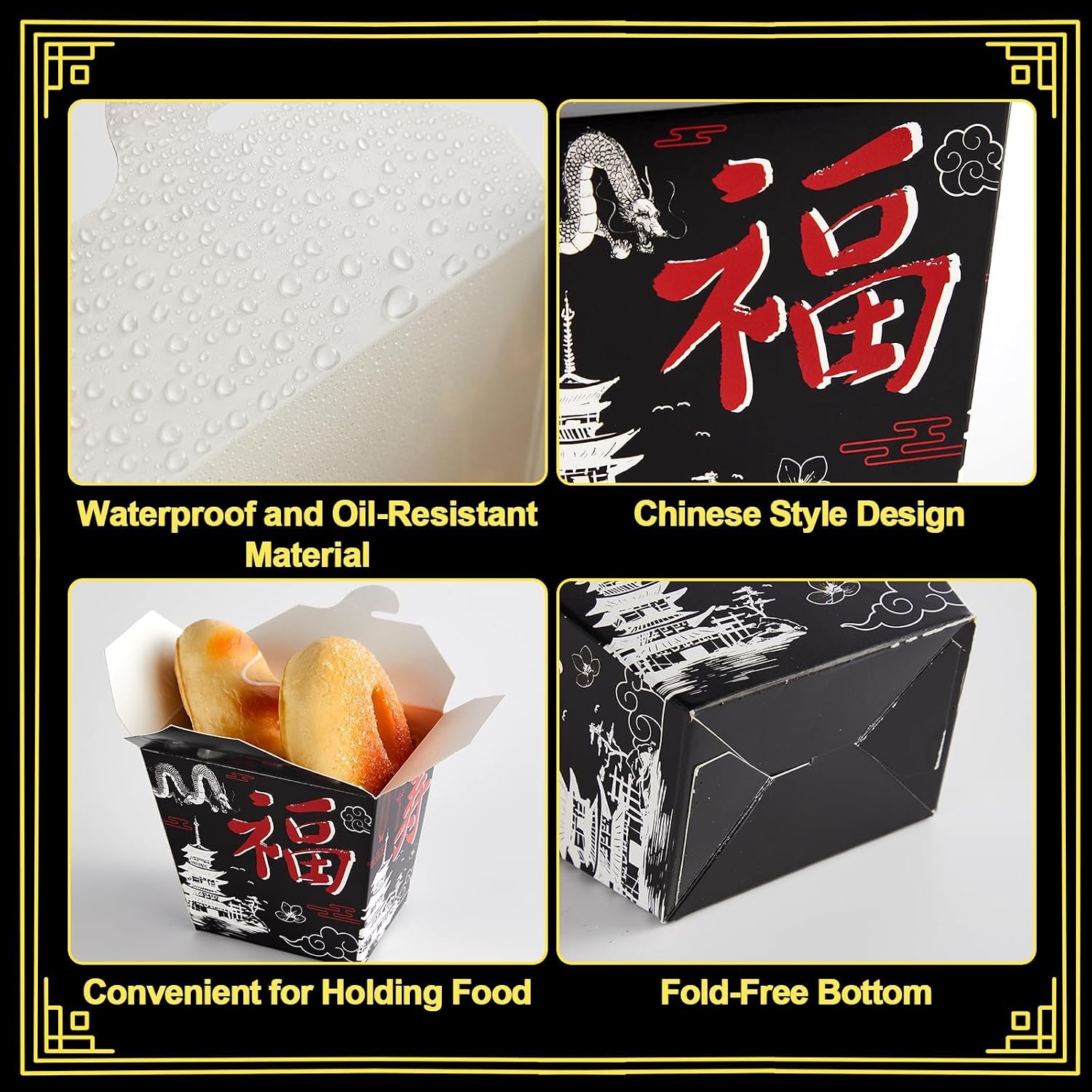 gisgfim 25 Sets Black Chinese Take Out Food Boxes with Chopsticks image 3