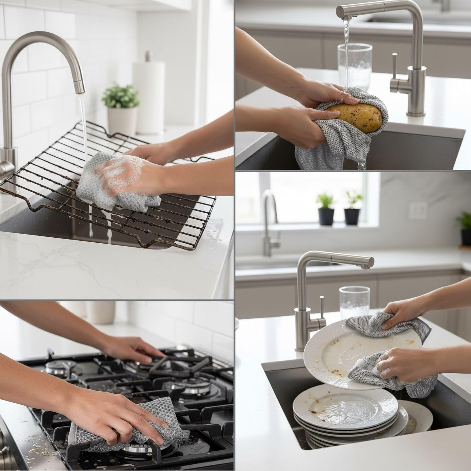 NAZANIN Dishcloth Set of 5, Multipurpose Wire Dishwashing Rag for Wet and Dry – Non-Scratch Metal Mesh Dishcloth for Kitchen, Pots, Pans, and Stoves – 8x8 Inch Durable Microfiber Scrubber Cloths