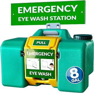 MAASTERS 8 Gallon Portable Eye Wash Station - OSHA Compliant Wall Mount Eyewash with Mirror, Dual Nozzles & Sign for Labs & Construction