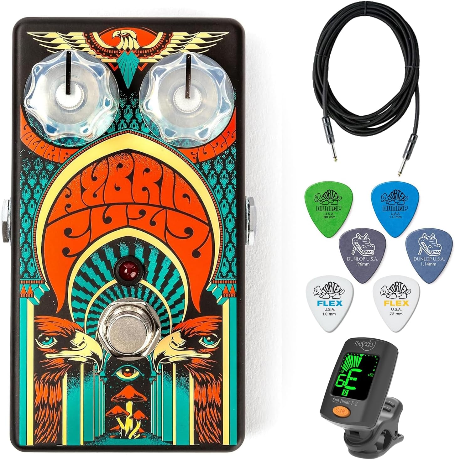 MXR CSP041 Custom Shop Hybrid Fuzz Bundle with Instrument Cable, 6 Dunlop Picks, and Tuner