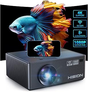 4K Movie Bluetooth Projector WiFi : HISION 15000 Lux Portable Projector 4K Outdoor LED Camping Projector Home Video Phone Projector Indoor Native 1080P Mini Projector for iPhone TV Stick Laptop PS5