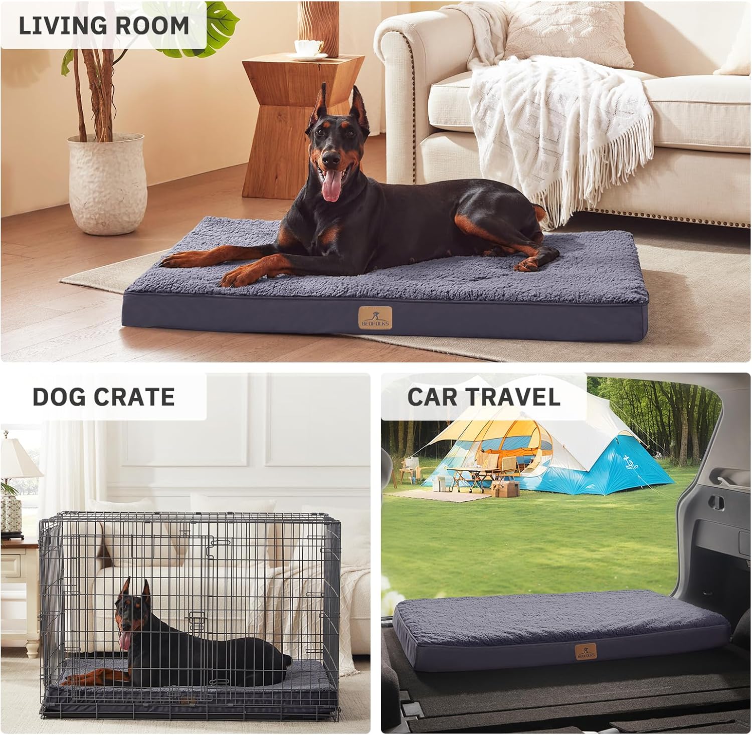 Bedfolks Orthopedic Dog Bed for Jumbo Dogs - Egg Foam Dog Crate Bed with Removable Waterproof Cover, Pet Bed Mat Suitable for Dogs and Pets Up to 120 lbs (48 x 30 x 3.5 inches, Dark Grey)