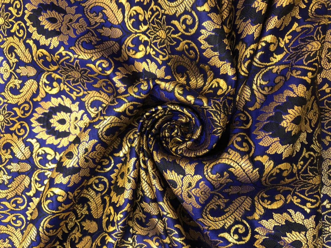 Tissu brocart de soie au mètre violet or 111,8 cm BRO1099 pour costume et robe jacquard - 5