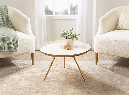 Miniatura 2 de Kate and Laurel Laranya Mesa de centro redonda de metal, 25 pulgadas de diámetro, doradoblanco