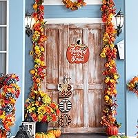 Vista 5 de Jetec Decoración de Halloween, letrero de abucheo para puerta delantera, decoración de otoño, decoración de otoño, letrero de calabaza de madera