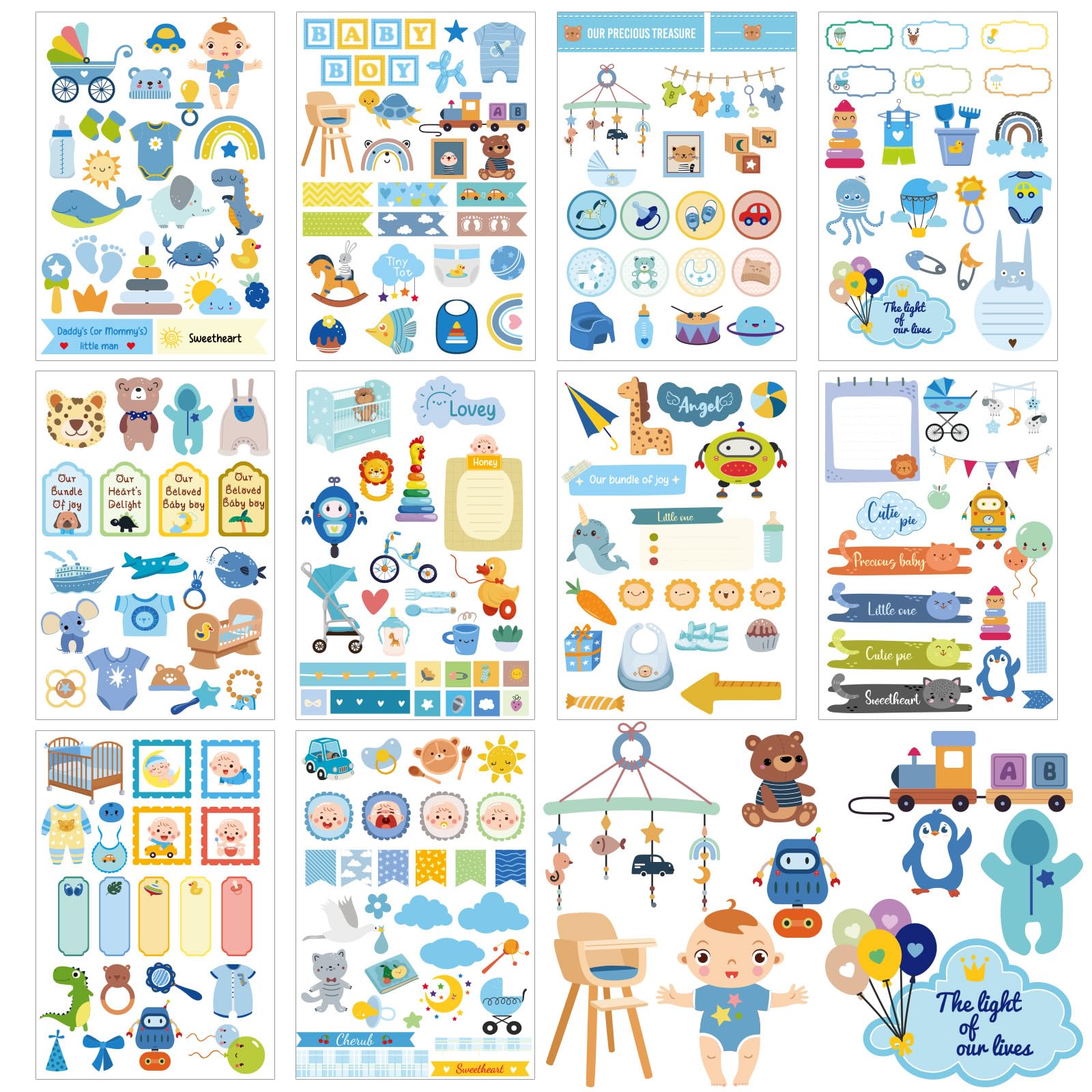 Photo 1 of 10 Sheets Baby Boy Scrapbook Stickers, Various Designs Toddler Decals Adorable Scrapbook Supplies for Newborn Memory Keeping, Baby Boy Shower, Pregnancy Planner & First Year Journaling