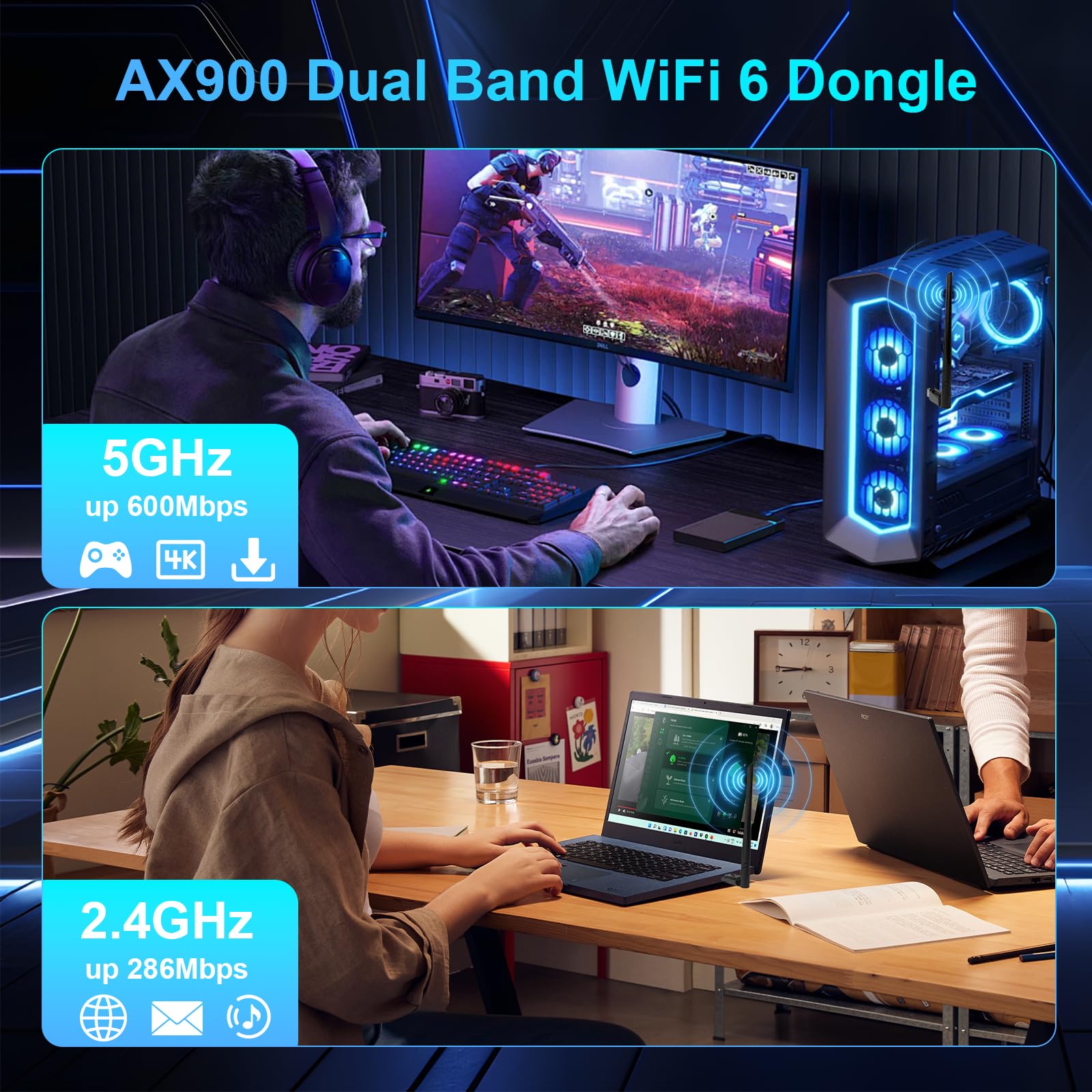 INTELBRAS Adaptateur WiFi USB Bluetooth 2 en 1, AX900 WiFi 6 + Bluetooth 5.4