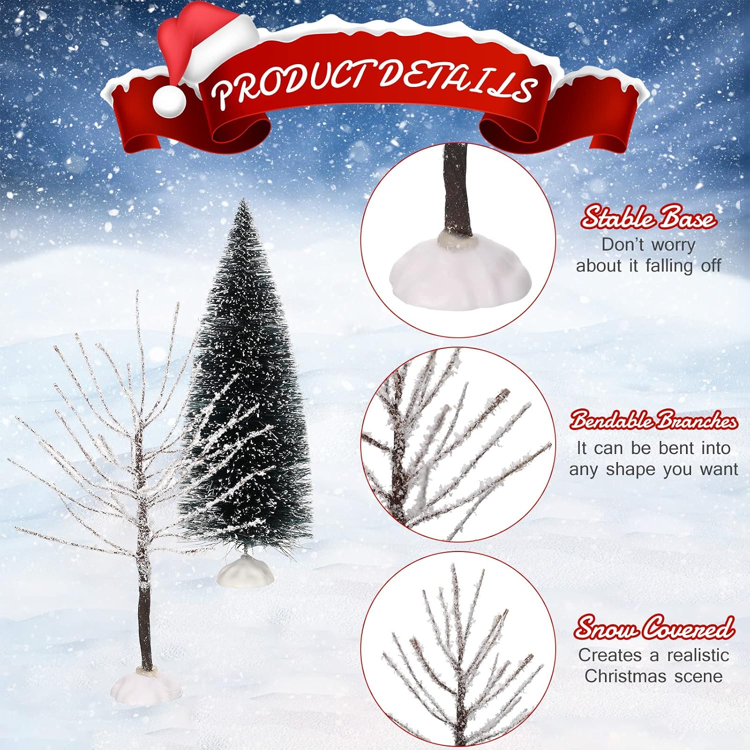 Ysleen 6 Pieces Mini Christmas Village Tree, Small Artificial Model Trees Mini Decor Trees Village Displays Tree for Miniature House Garden Festival Decorations, 3 Sizes(Snowy Sisal Tree, Frost Tree)