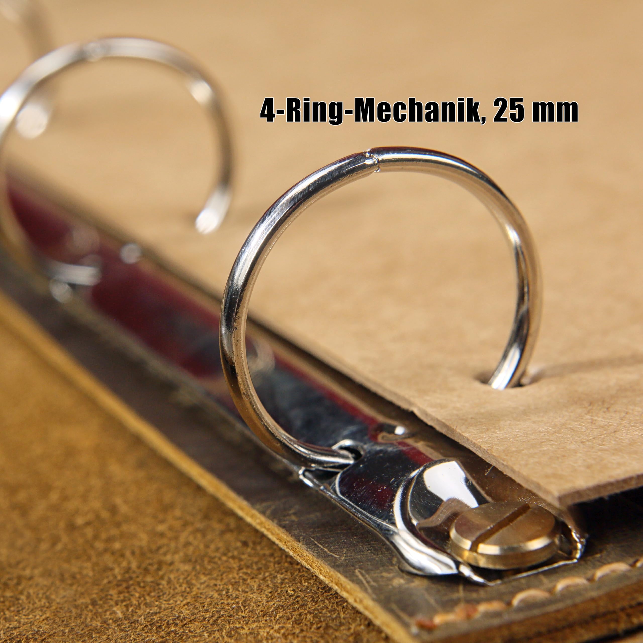 Personalisiertes Leder A4 Ringbuch Ordner – DIN A4 Mappe mit 4-Ring-Mechanik (25 mm), Vollnarbenleder im Vintage-Look „Crazy Horse“, handgenäht, 32×25 cm – ideal fürs Büro, Studium & als Geschenk