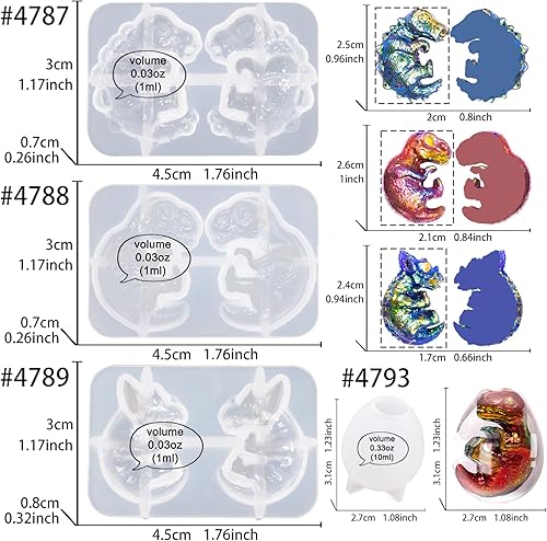 Miniatura 2 de Moldes de resina de dinosaurio, embrión de huevo jurásico, suministros de fundición de joyería epoxi, juego de 4 Stegosaurus T-Rex Triceratops