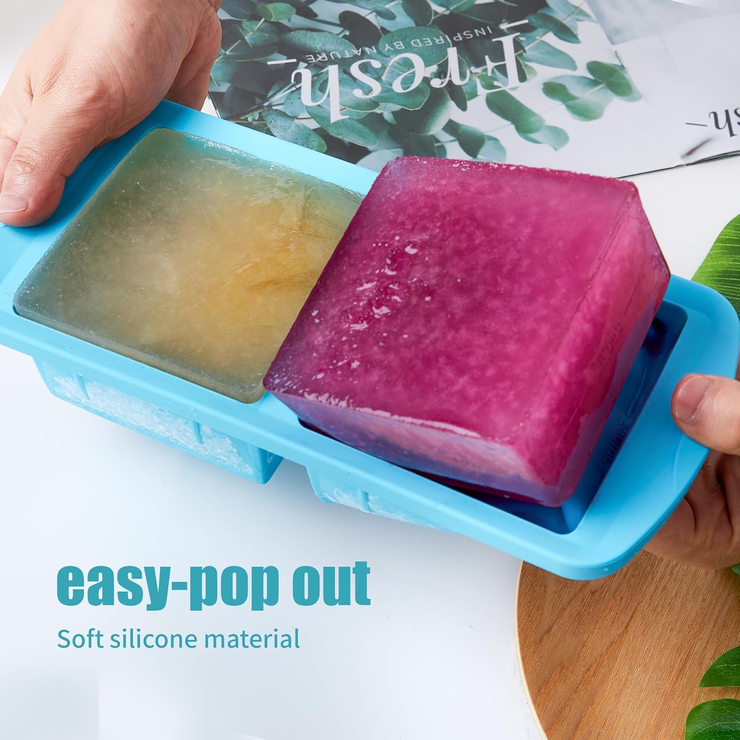 Silicone Freezer Tray with Lid 2 Pack Silicone Freezer Molds - Large Ice Cube Tray - Makes 4 Perfect 2 Cup Portions Soup Cubes Meal Prep Containers- Oven & Dishwasher Safe - Image 6
