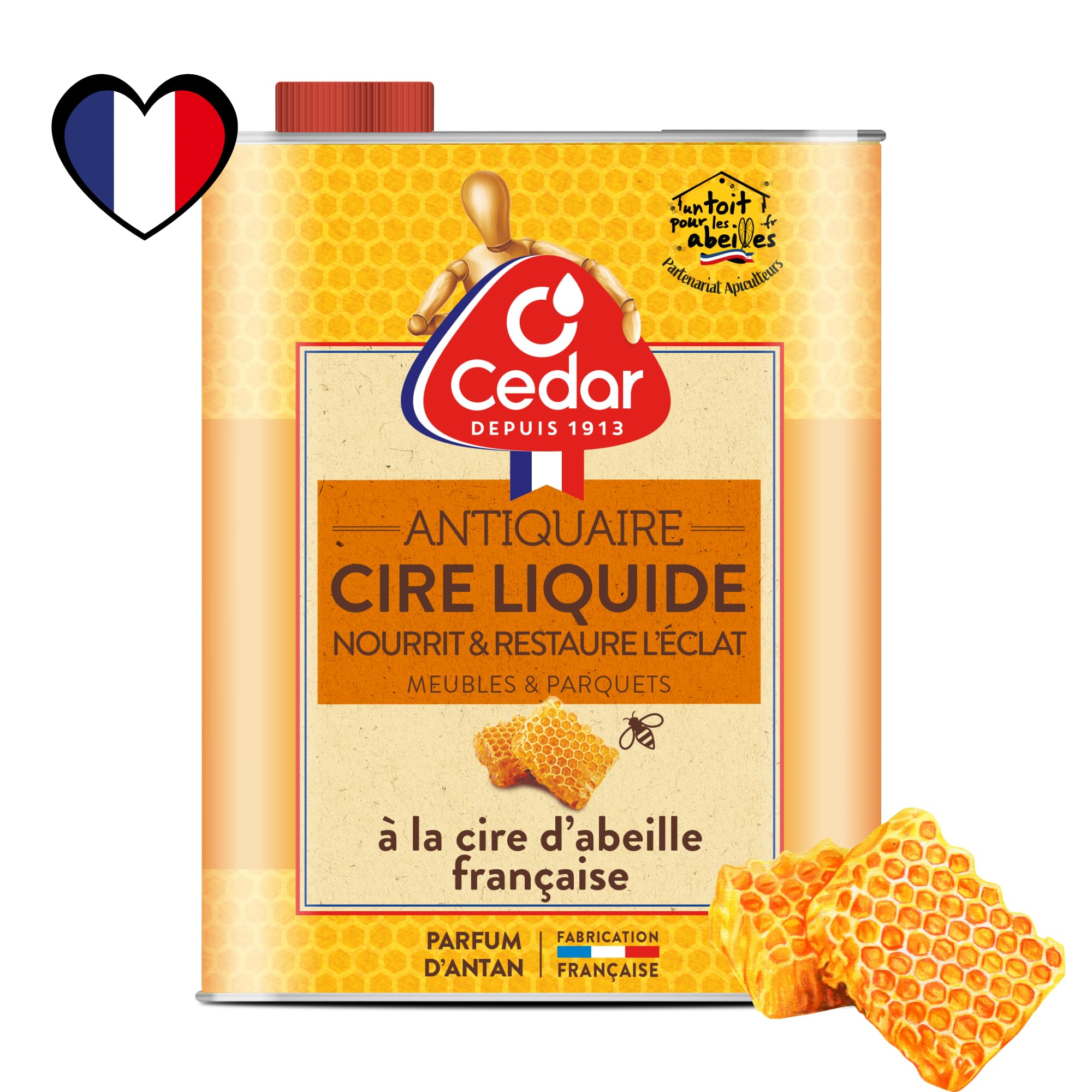 O'CEDAR Cire Liquide à la Cire d'Abeille Française pour Meubles Bois 700 ml