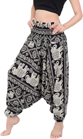 Banjamath Womens Peacock Print Aladdin Harem Hippie Pants Jumpsuit