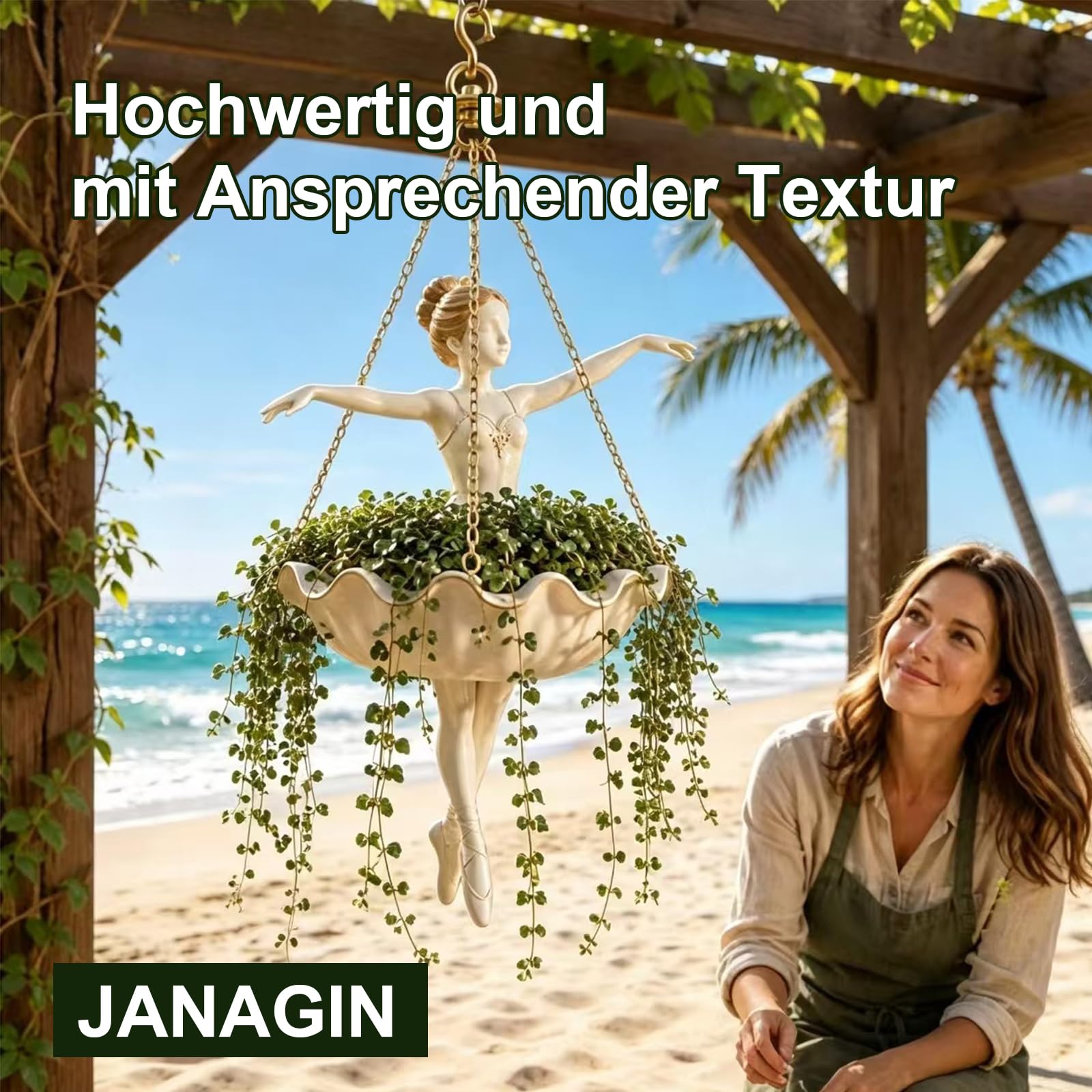 Blumentopf aus Harz, 25 cm Pflanzenkorb mit Metallketten (3-teiliges Set) | Dekorativer Hängekorb für Sukkulenten, Spinnenpflanzen, Innen- und Außenbereich, Garten Deko