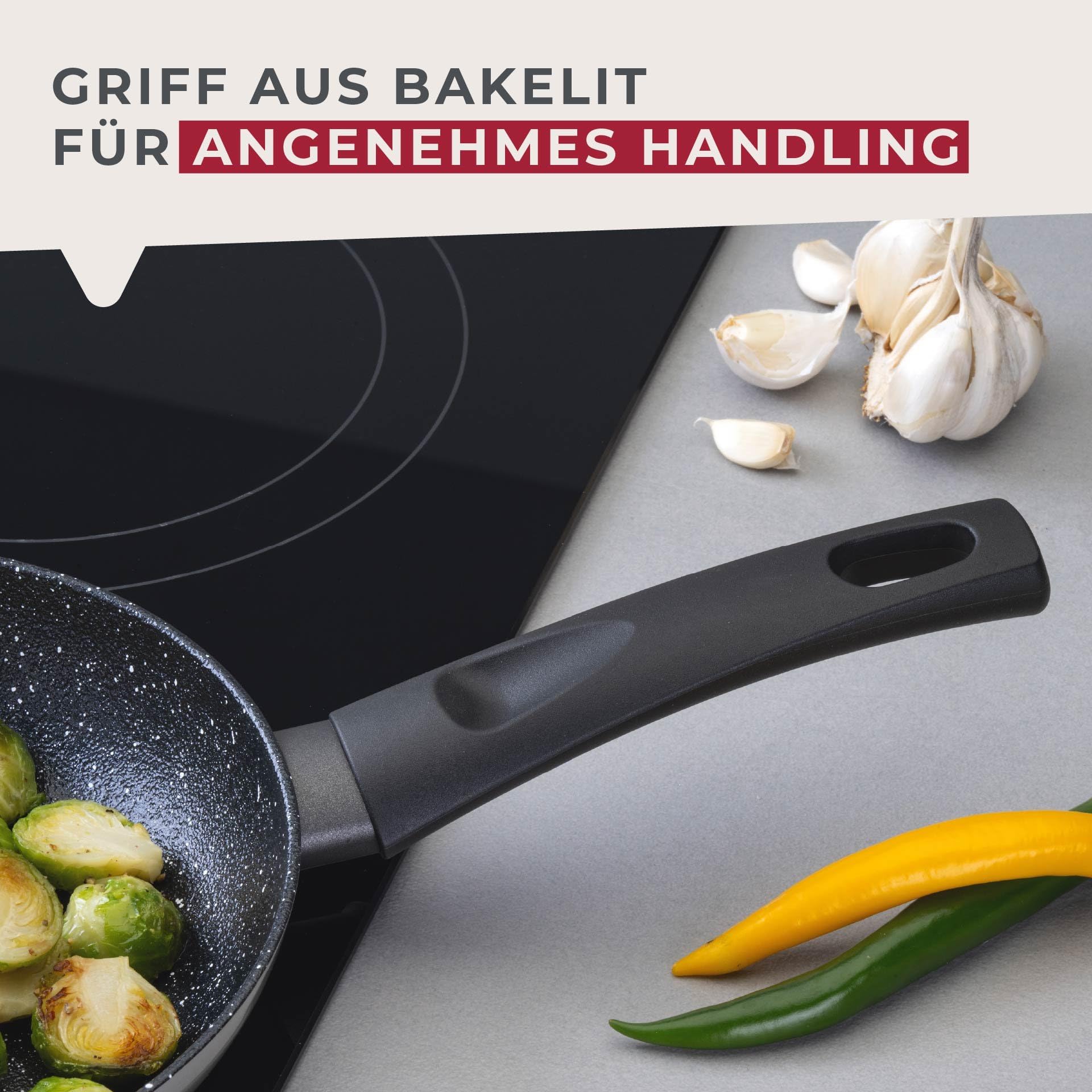 FACKELMANN Padella Essential Crisp Ø 20 cm – Rivestimento in ceramica di alta qualità senza PFAS, ideale per tutti i piani cottura, compresi quelli a induzione, nero