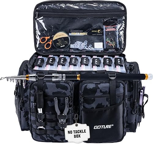 Vista 15 de Goture Bolsa Grande para Aparejos, Almacena Hasta 8PCS 3700 Plus 4PCS 3600 Bandejas para Aparejos (No Incluidas), Bolsa de Pesca Grande Resistente
