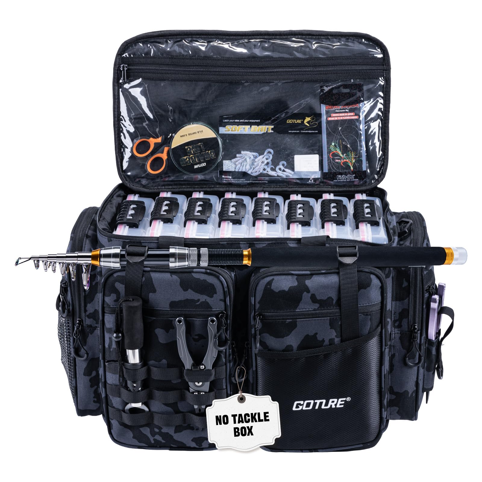 Goture Large Tackle Bag,Store Up to 8PCS 3700 Plus 4PCS 3600 Tackle Trays(Not Included),Water Resistant Saltwater Gear Storage Big Fishing Bag with