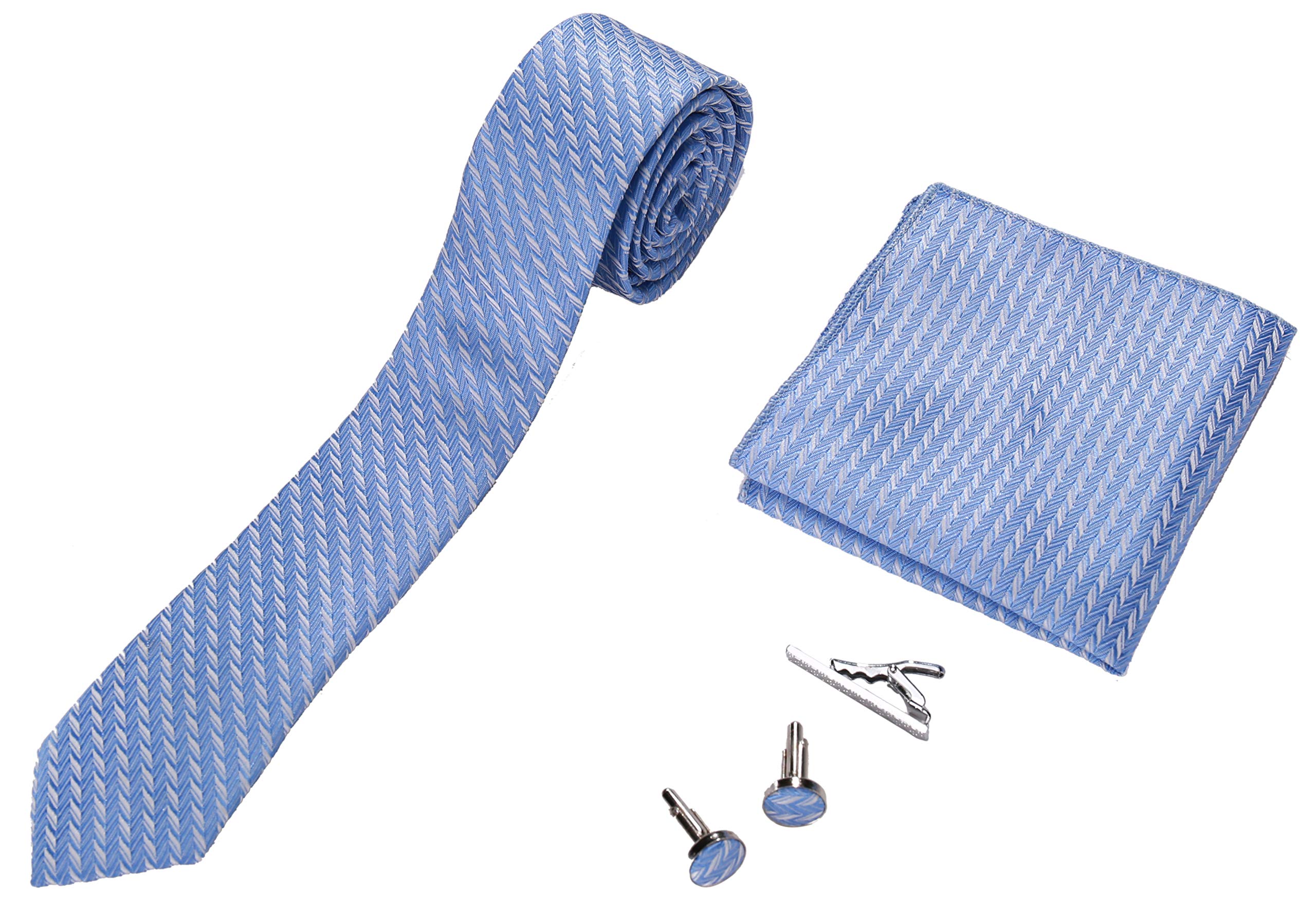 Mens Skinny Tie, Cufflinks, Pocket Square and Tie Clip Set