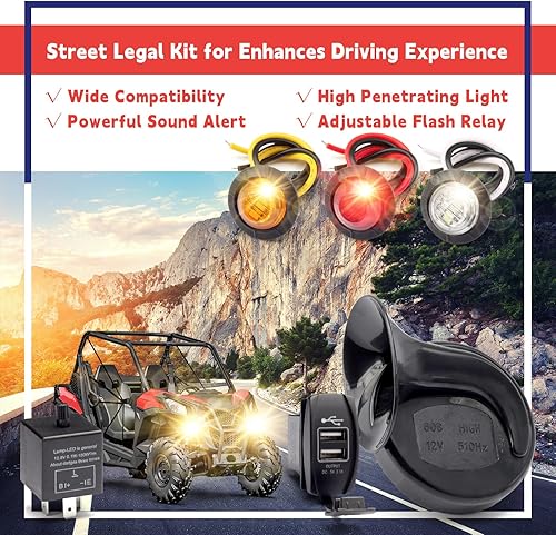 Miniatura 7 de Kit de intermitente universal para ATV UTV SXS Street Legal con bocina de 110 DB, interruptor basculante, relé intermitente USB, compatible con