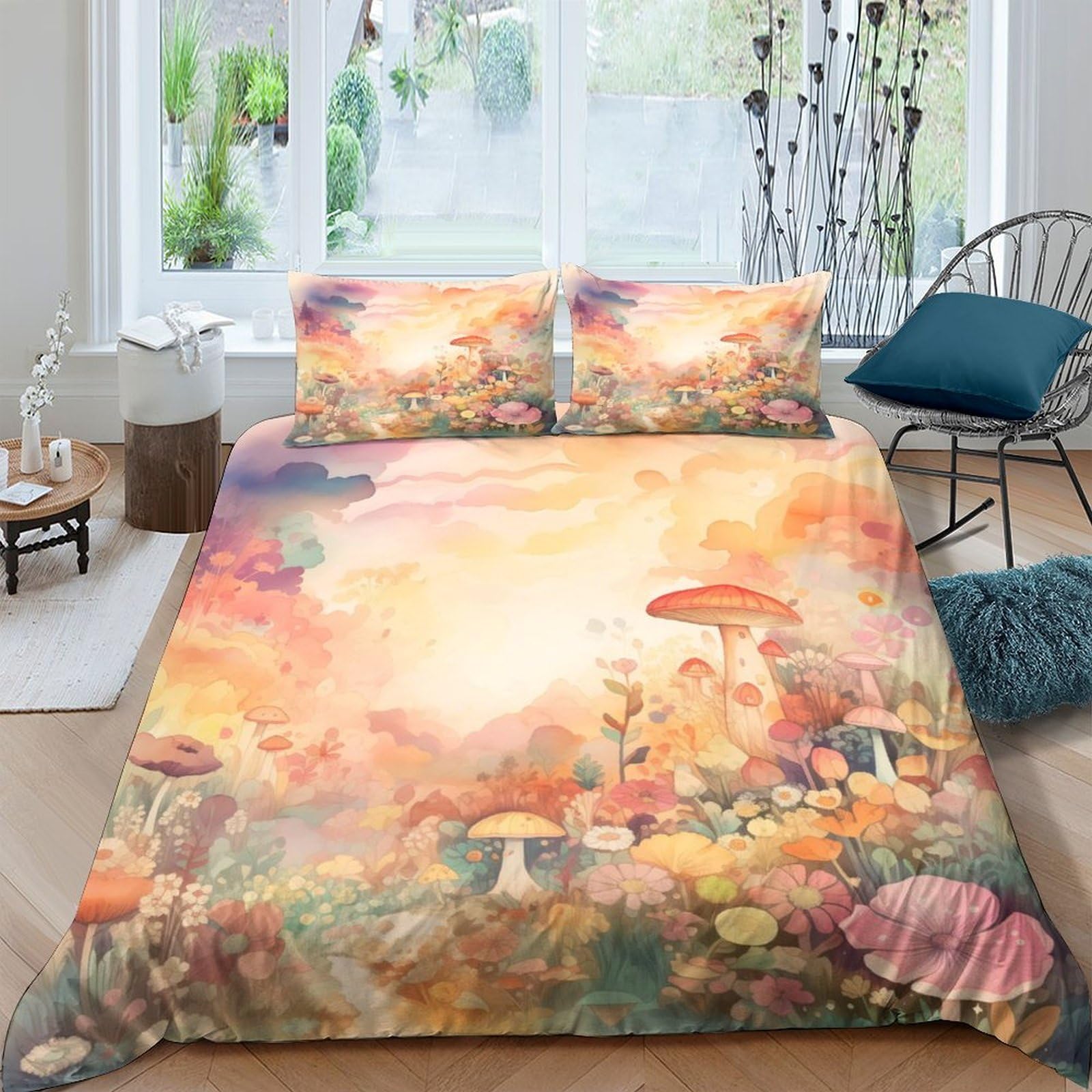 Ctjqhvkz Style-2 3D Printed Forest Mushroom Fitted Sheet Microfiber Soft Breathable Autumn Woodland Mattress Cover For Bedroom Dorm Decor Single（135X200cm）