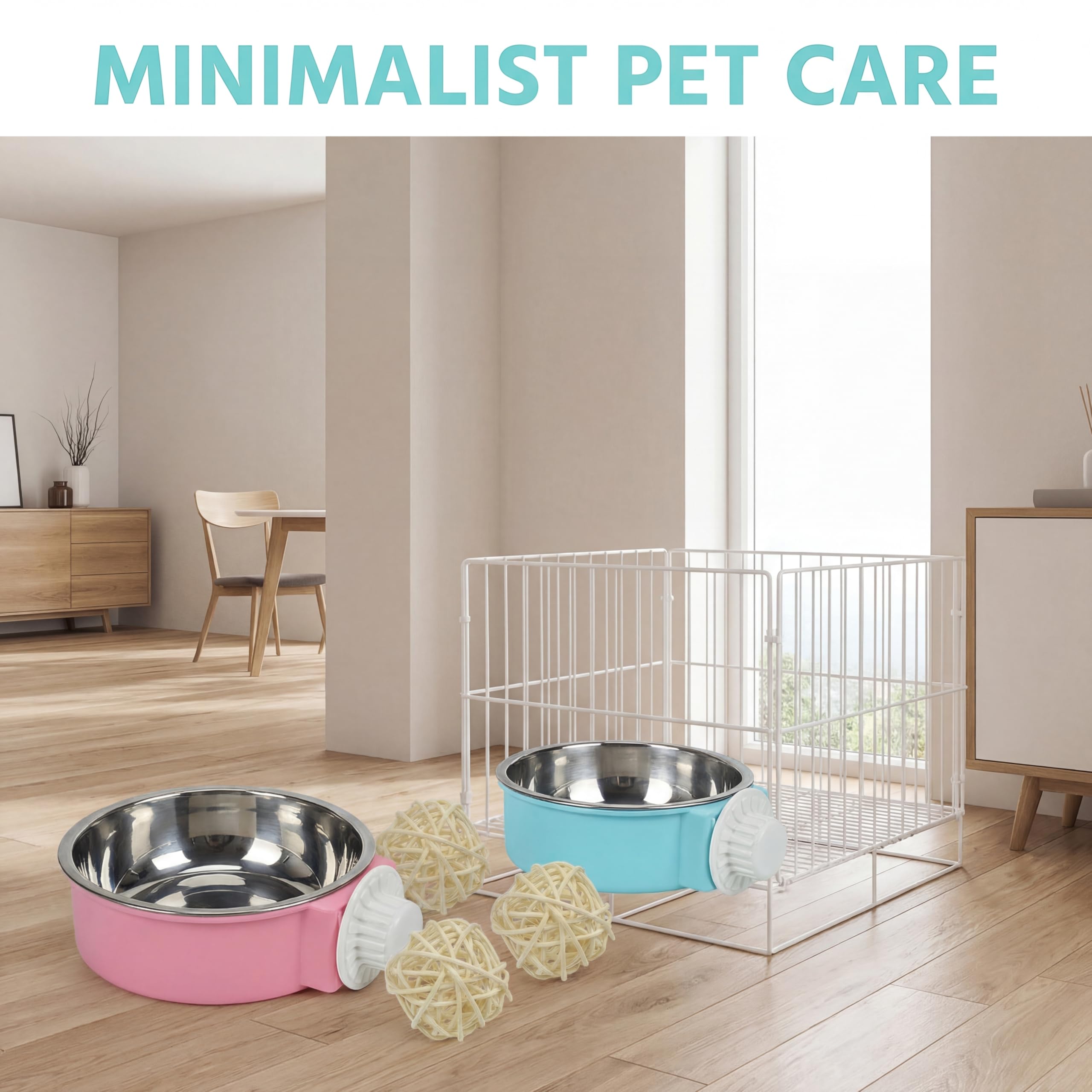 2PCS Cuenco Colgante para Jaula, Comedero Colgante Perro y Conejo con 4 Bolas de Mimbre, CuencoColgante 2 en 1 Extraíble de Acero Inoxidable para Hámster, Cobaya, Chinchilla y Animal Pequeño — view 8