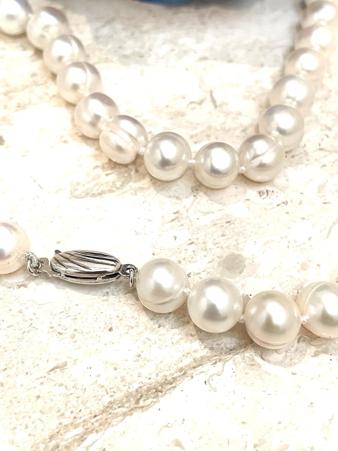 PierreLorren 9mm White Real Cultured Pearl Necklaces for women Freshwater NATURAL Pearl Jewelry Set 18" AAAA grade Cultured Pearl Necklace 18k White GOLD Silver Akoya Baroque Pearl Earrings Womens day - Image 6