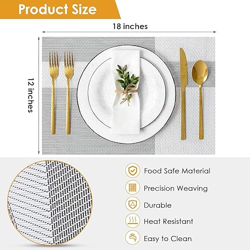 Miniatura 9 de Obsoorth Juego de 6 manteles individuales resistentes al calor, lavables, antideslizantes, a prueba de manchas, fáciles de limpiar, duraderos, de