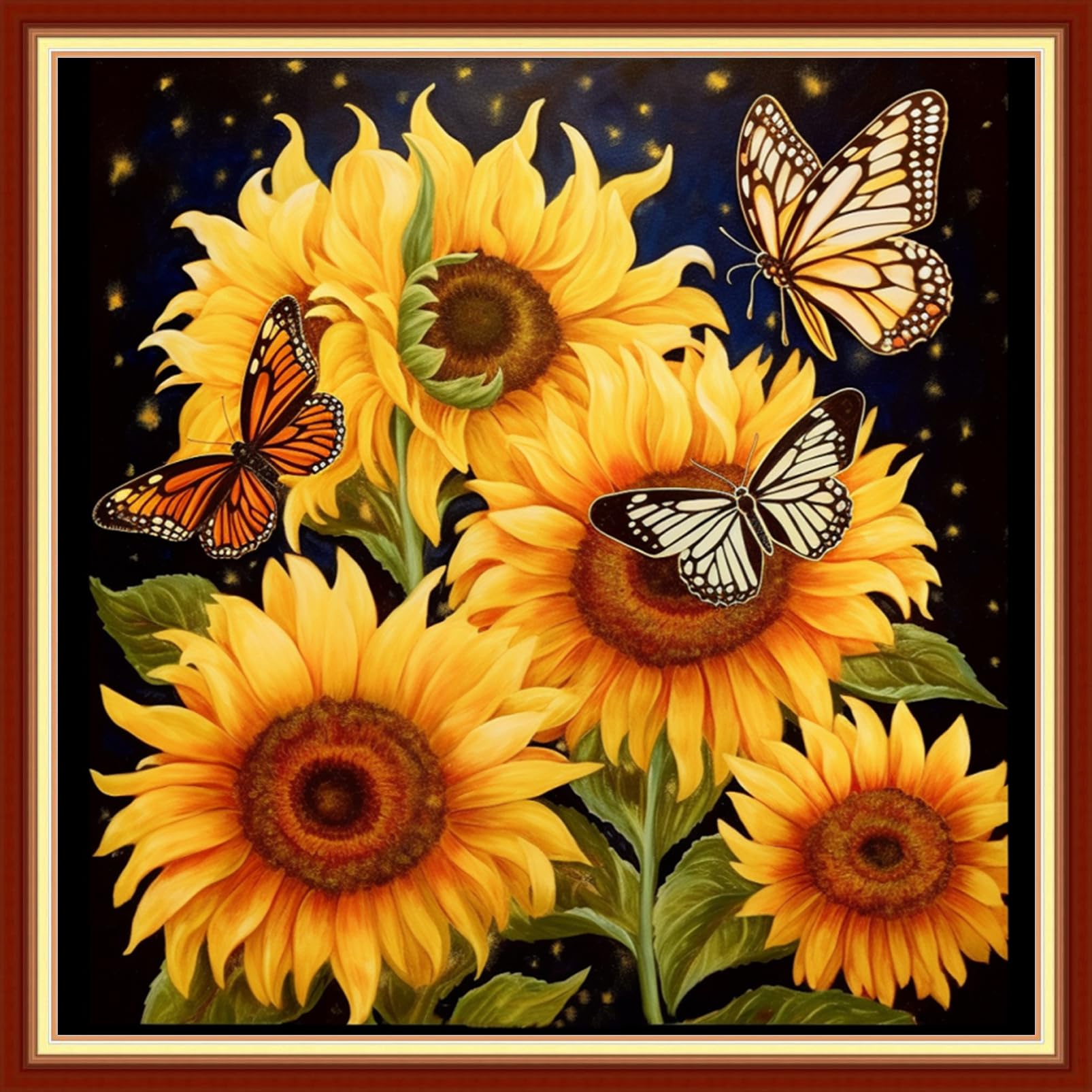 Foxdiviy Stamped Cross Stitch Kits Full Range of Embroidery Needlework Starter Kits for Beginners Adults 11CT Embroidery Patterns Art Crafts DIY Needlepoint Kits-Butterfly Sunflower 18x18 inch