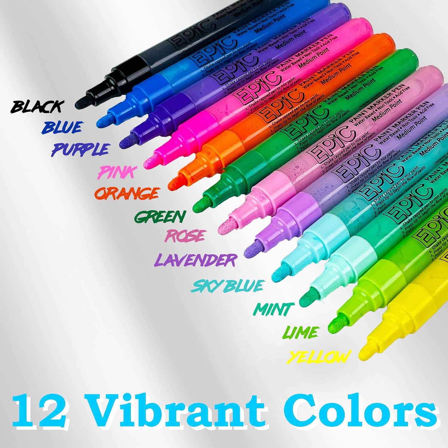 Epic Paint Markers 12 Pack, Permanent Acrylic Paint Pens, Water Based Non Toxic Acrylic Markers, Medium Tip, Opaque Multi Surface for Eggs, Wood, Glass, Canvas, DIY Crafts, Pastel Spring Colors image 2