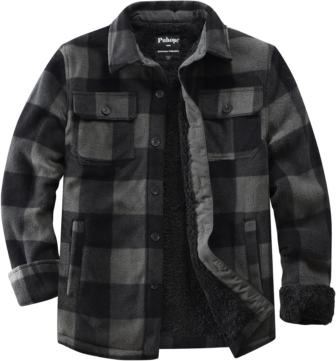 Men's Polar Fleece Warm Sherpa Lined Shirt Jacket for Men Thick Button Down Jacket with Multi Pockets