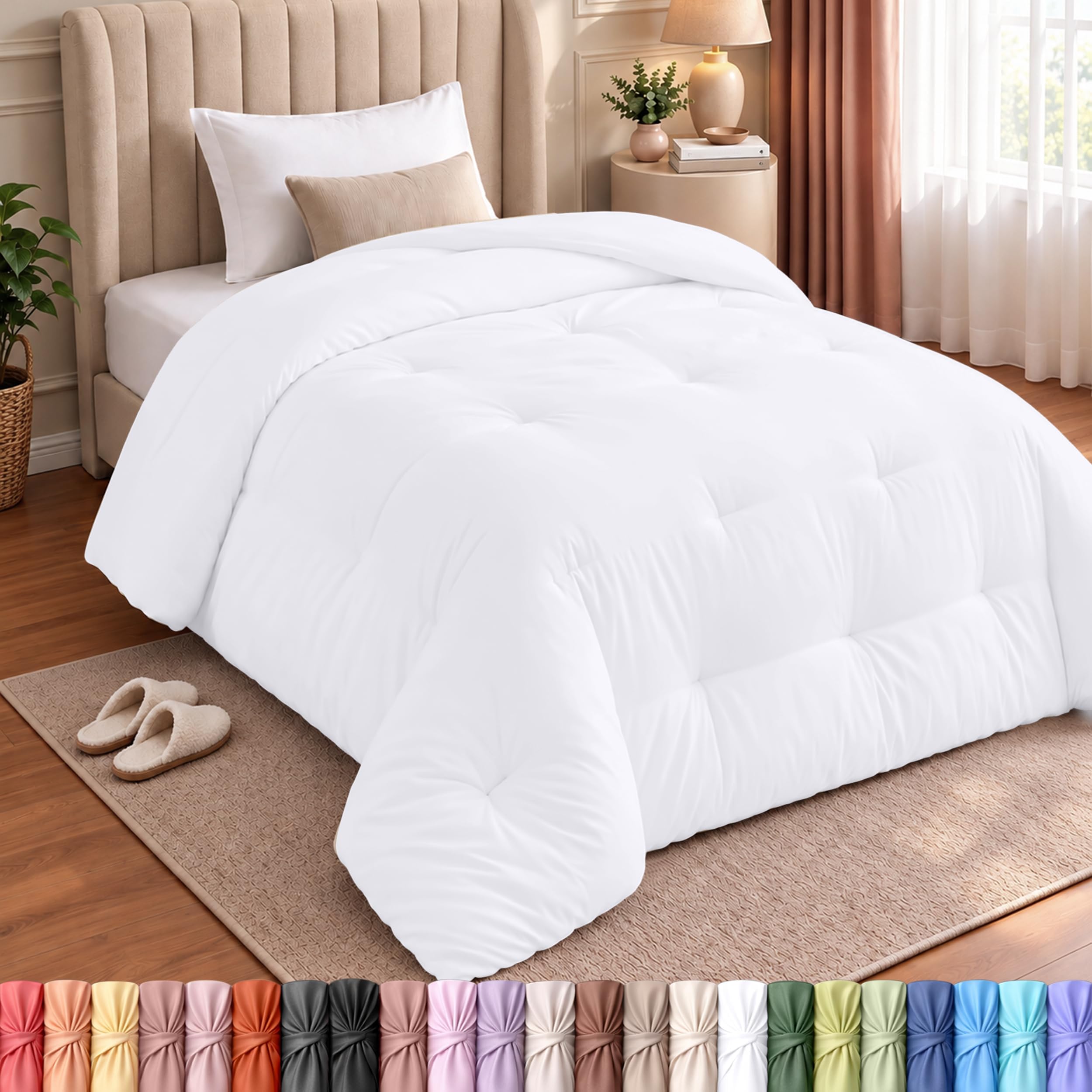 Utopia Bedding All Season Comforter - 250 GSM Plush Microfiber Fill - Quilted Duvet Insert with Corner Tabs - Box Border Comforter - Twin/Twin XL - White
