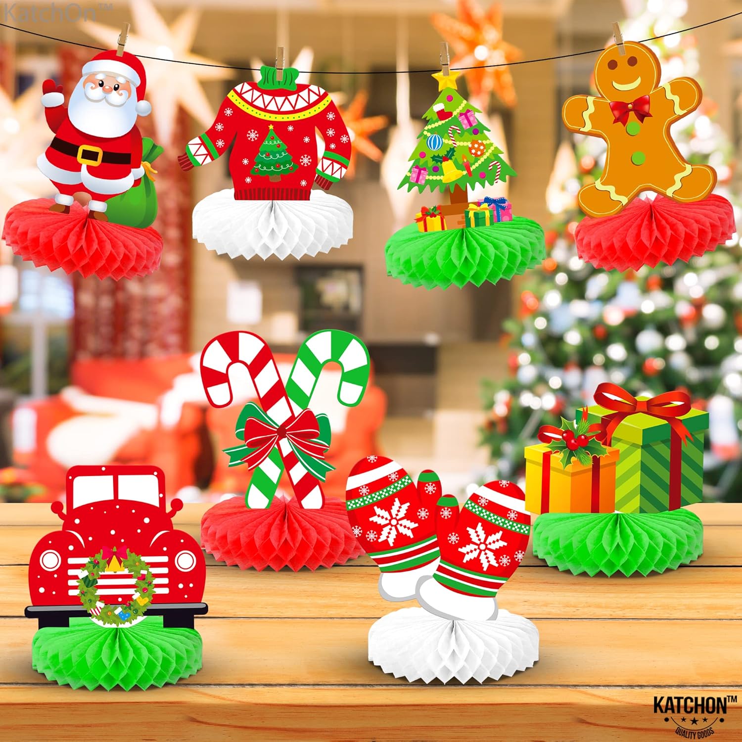 KatchOn, Christmas Centerpieces for Tables - Pack of 38 | Christmas Hanging Swirl Decorations | Red, Green, White Christmas Table Centerpieces, Christmas Hanging Ornament | Christmas Party Decorations