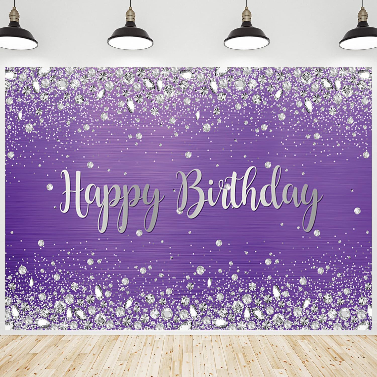 CRTPOD Happy Birthday Decorations Backdrop Sparkle Glitter Purple Diamonds Birthday Photography Background for Birthday Party Celebration Banner Supplies Photo Studio Photobooth Props 7x5ft
