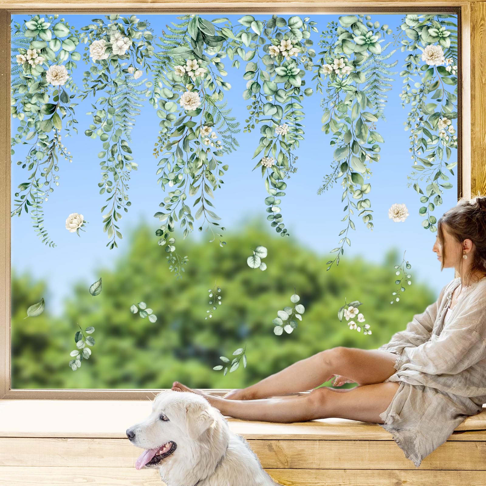 Décoration de fenêtre de mariage Whaline : 9 feuilles d'autocollants pour fête et maison
