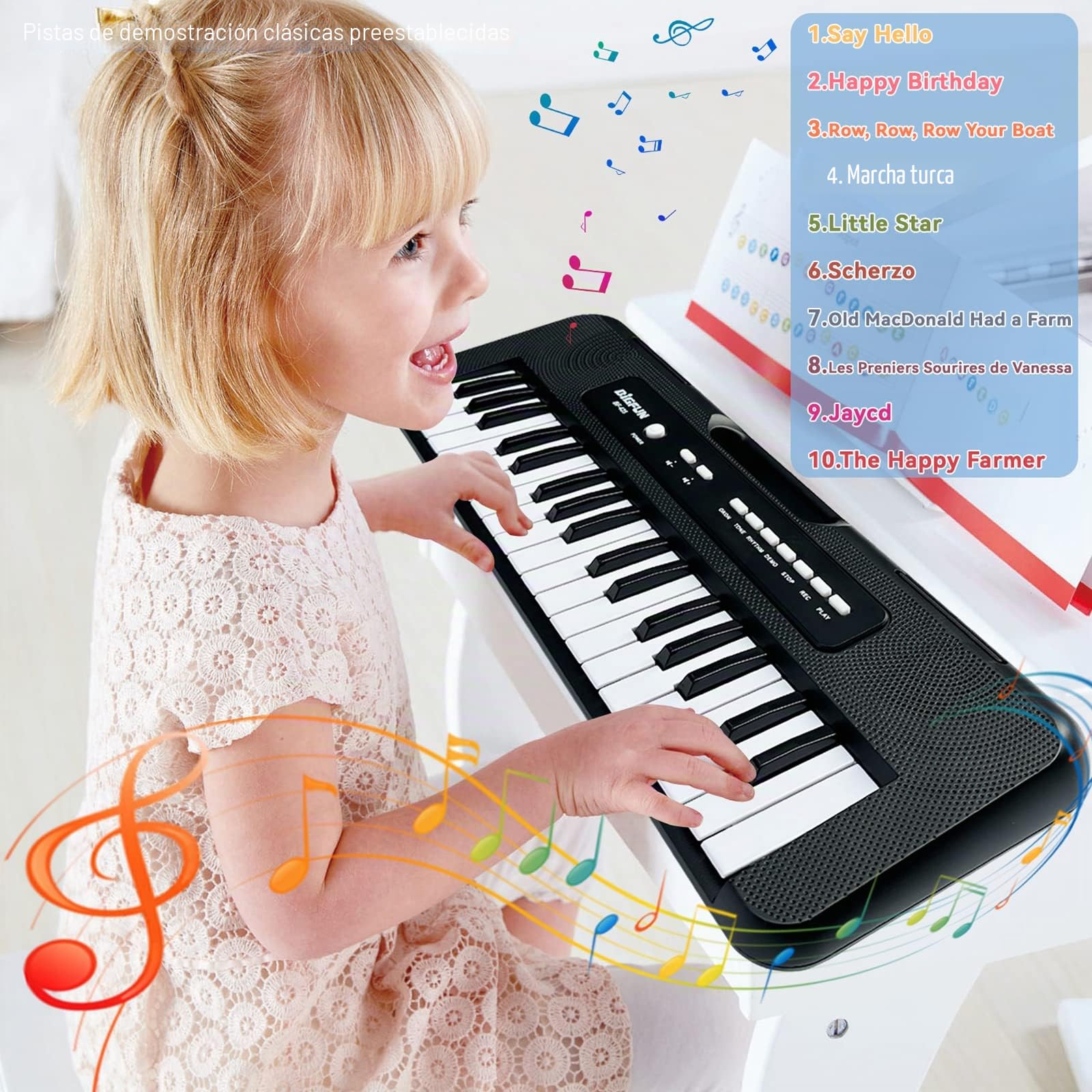 Teclado de Piano para Niños, 37 Teclas Electrónicos Piano Musical con Micrófono, Aprendizaje Portátil Educativo Navidad Cumpleaños Juguetes para 3 4 5 6 7 8 Años Niñas Niños