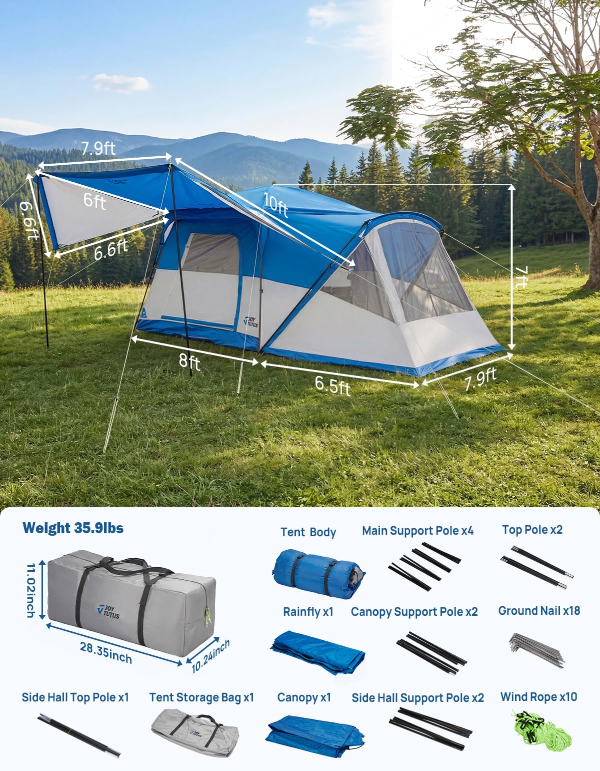 JOYTUTUS SUV-Zelt mit Screen Porch und Markise für Familiencamping, Dual-Use-SUV oder Camping mit Rainfly, Doppeltür, Starry Sky Roof, Fit für SUV