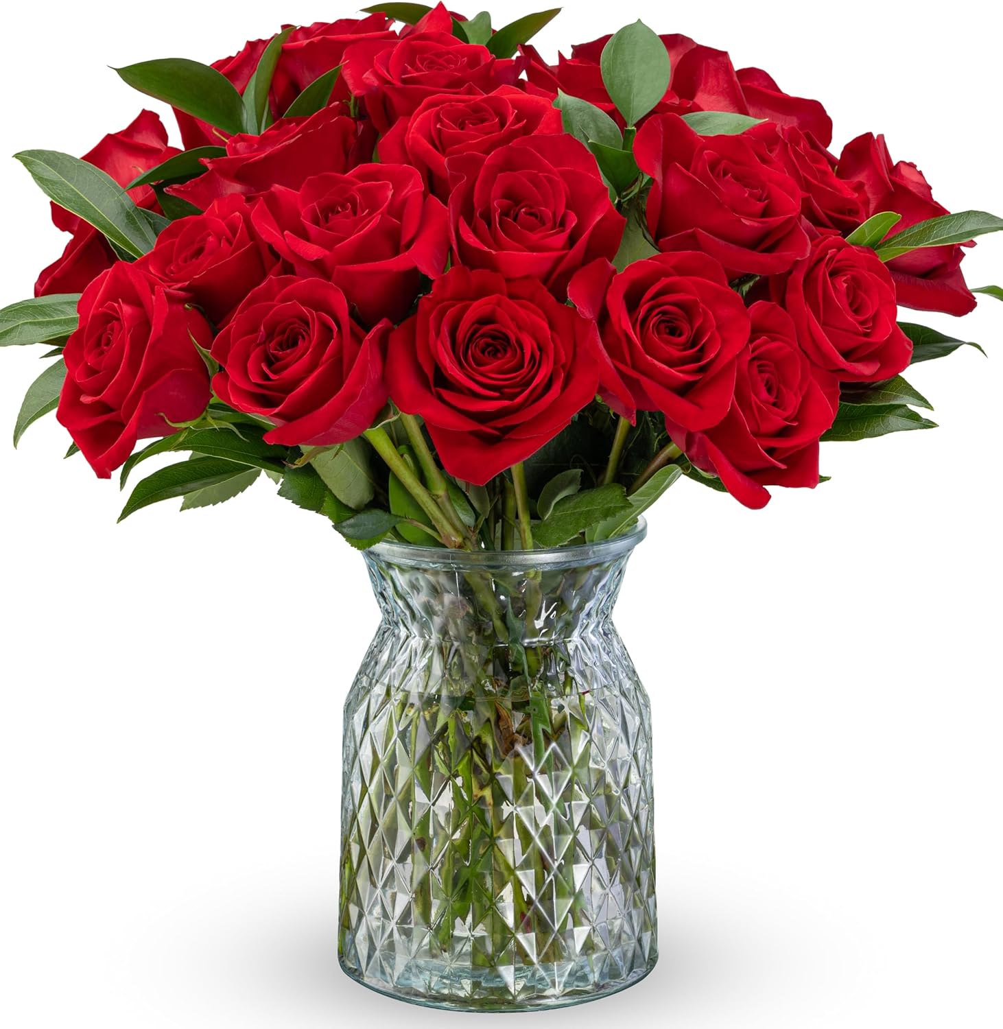 Benchmark Bouquets - 12 Stem Red Roses (Glass Vase Included) - Fresh Flowers for Next Day Delivery - Gift for Birthday, Anniversary, Get Well, Sympathy, Congratulations, Valentine's Day