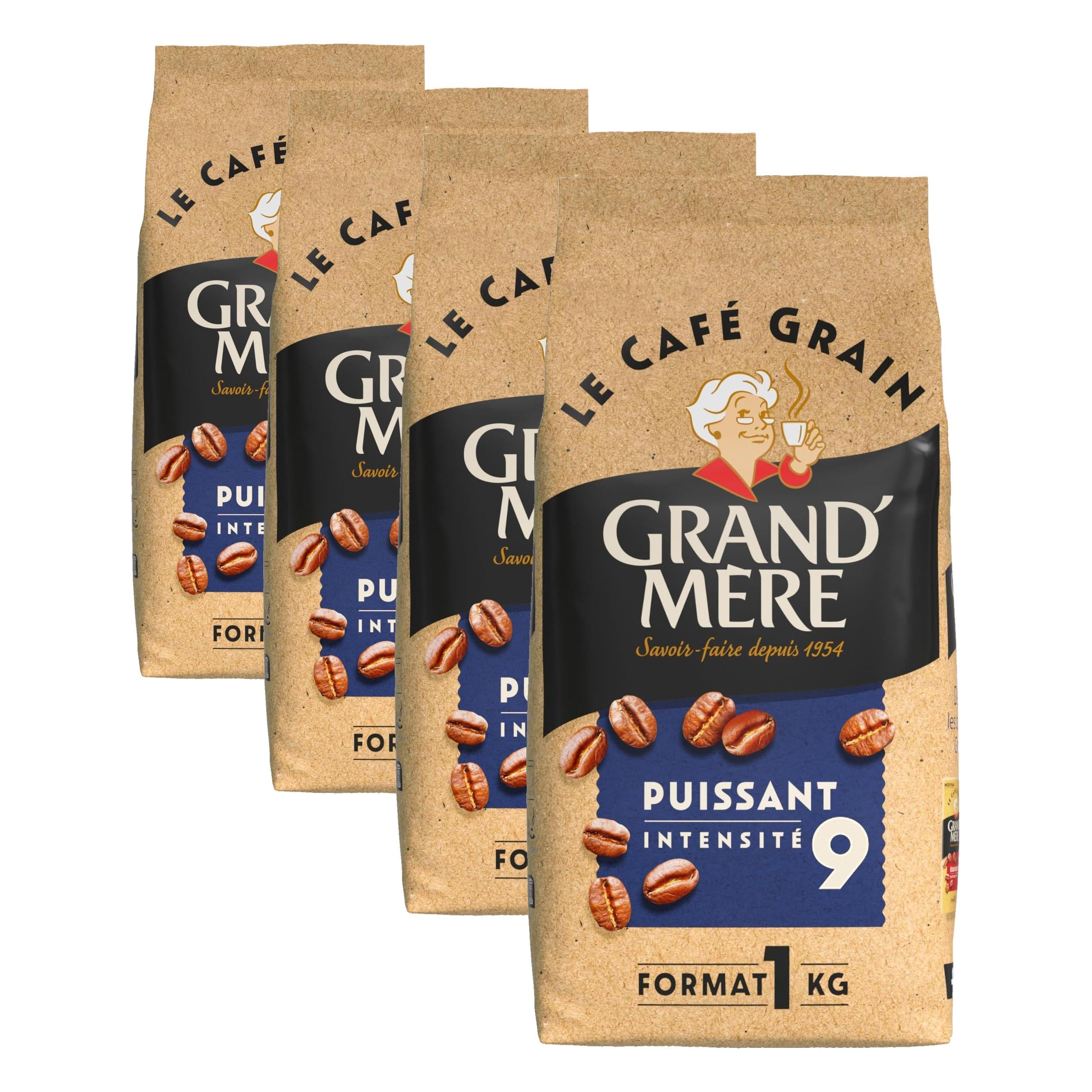 Grand'Mère CAFE GRAINS 1 KG PUISSANT - Intensité 9 (4 x 1Kg)