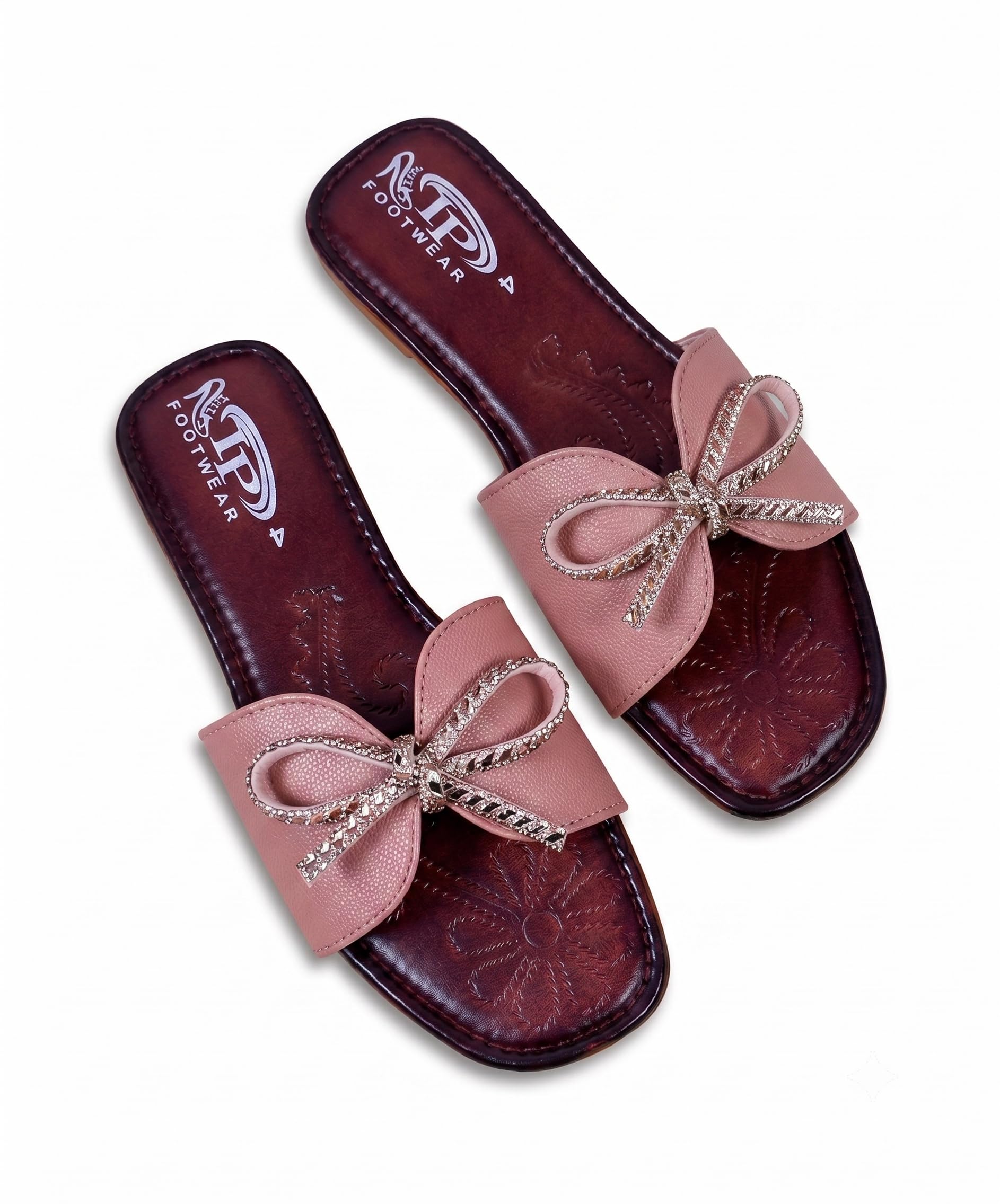 IP Footwear Women's Pink Flat Slide Sandals with Bow Detail-image-9