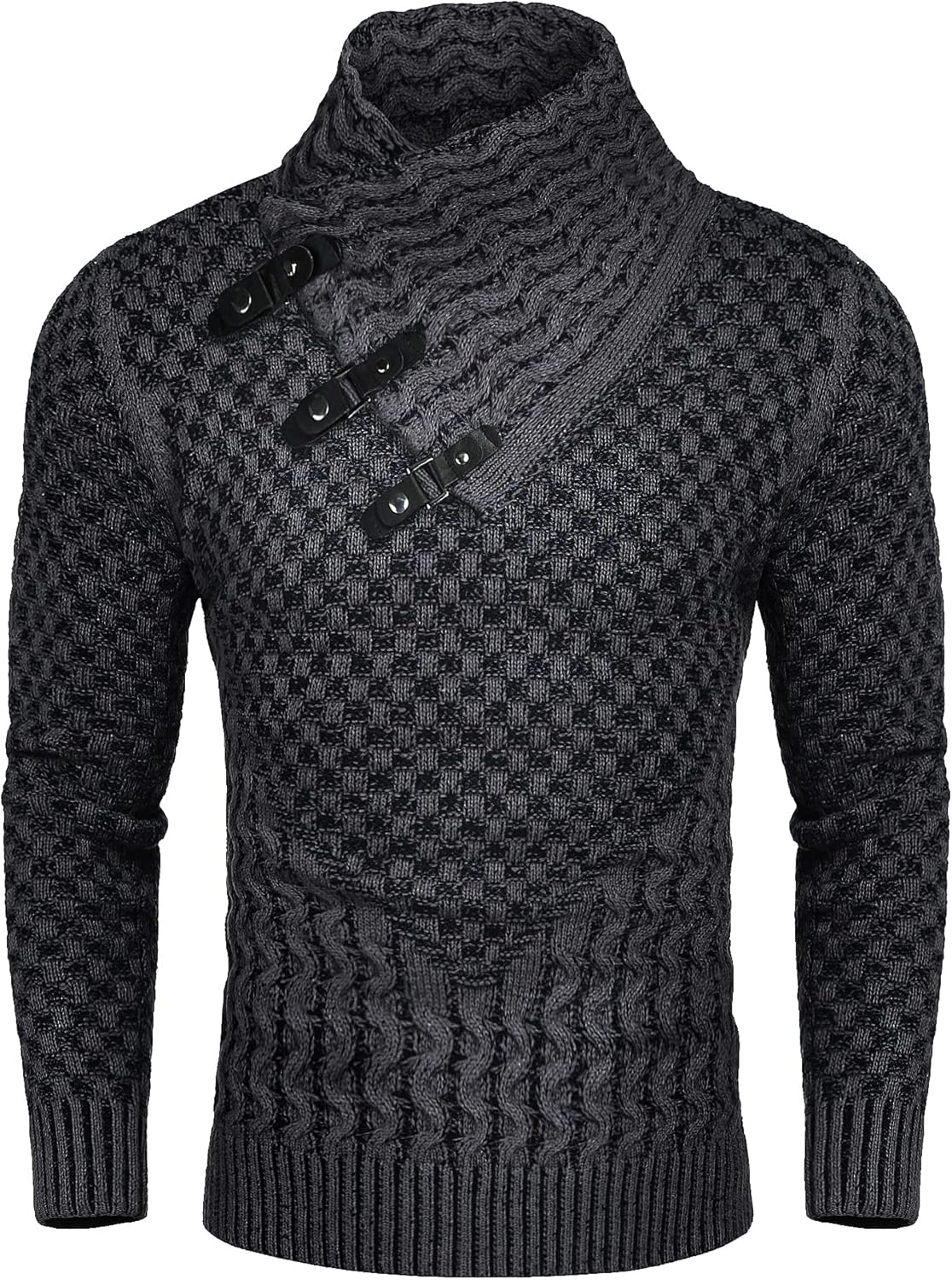 COOFANDY Men's Knitted Turtleneck Sweater Long Sleeve Slim Fit Designer Shawl Collar Pullover