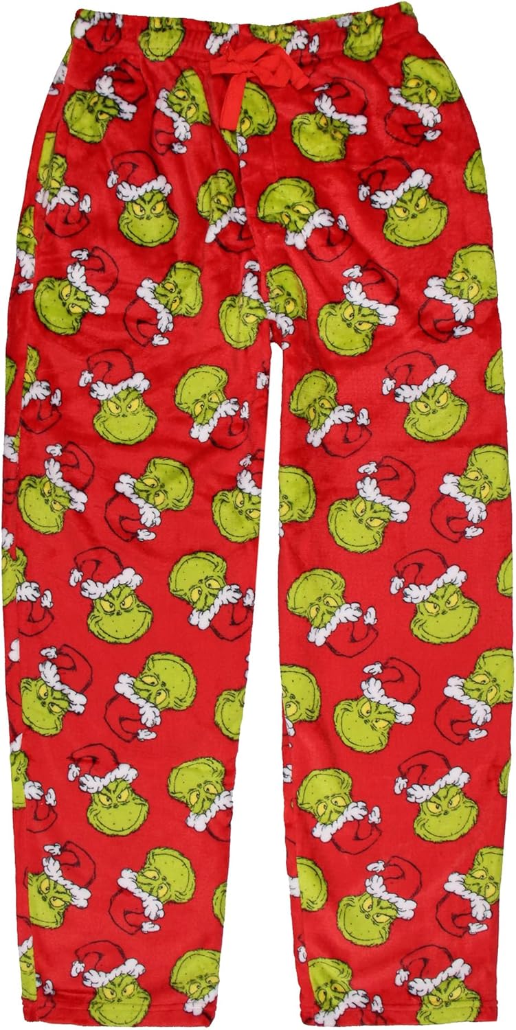 Dr. Seuss Men's GRINCH Santa Claus Toss Print Super Minky Fleece Lounge Pajama Pants - Image 3