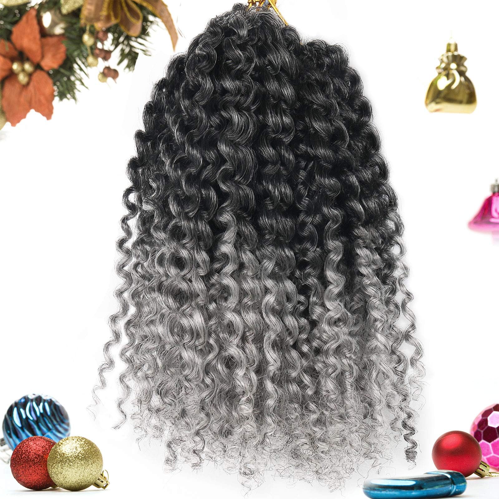 Passion Twist Hair 6 Packs Water Wave Synthetic Crochet Braids for Passion Twist Braiding Hair Bohemian Curl Hair Extensions (8Inch, Black/Gray)