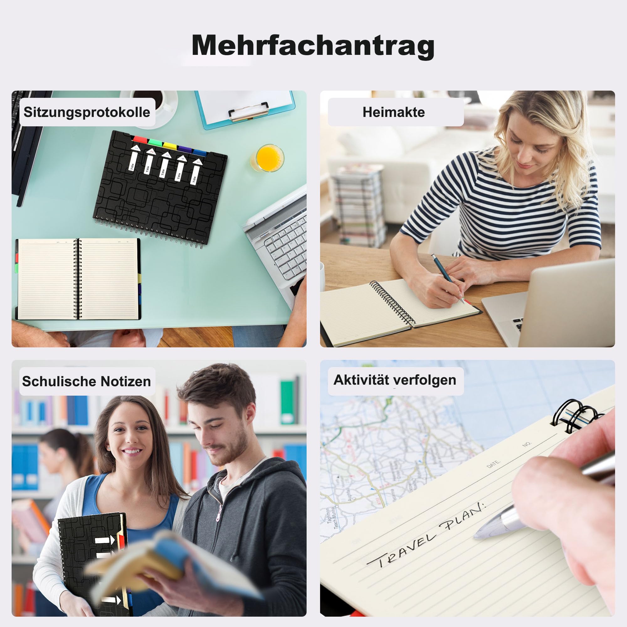 CAGIE Notizbuch A4 mit Register Spiralbindung 240 Seiten (120 Blatt) Klein Spirale Notizblock Liniert Block mit Register für Arbeit Office Schule College Essentials, Schwarz, 24x 29 cm