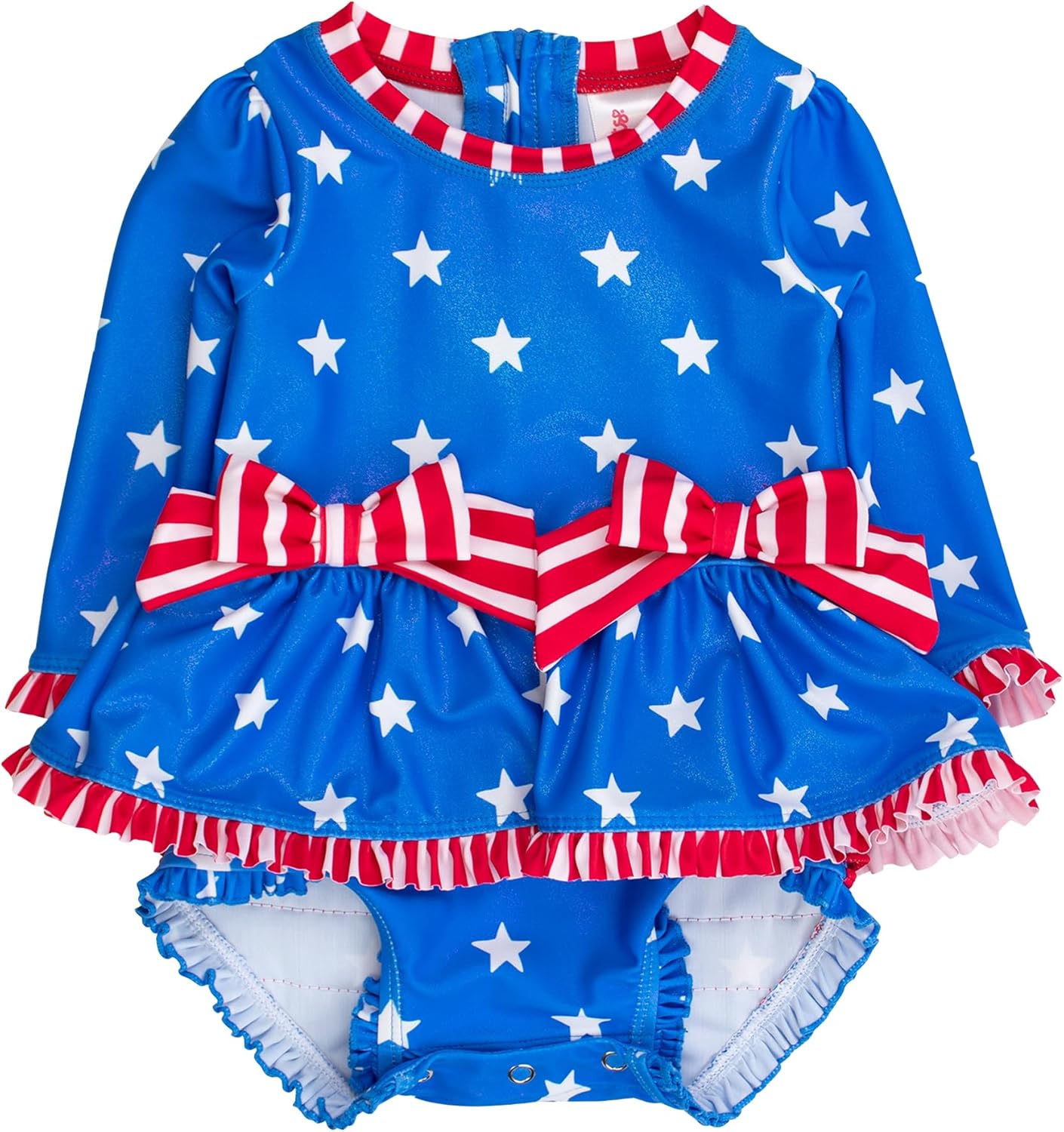 RuffleButts Baby Girls UPF50+ Long Sleeve One Piece Bow Peplum Rash Guard Swimsuit